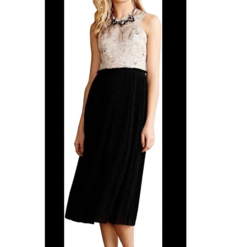 Nomad‎ Morgan Carper Dress Size 10 Black Pleated Midi Sleeveless Party